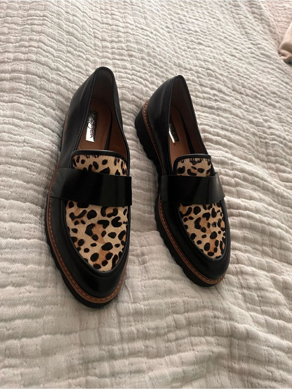 Halogen Black Loafers with Leopard-Print Vamp size 7.5